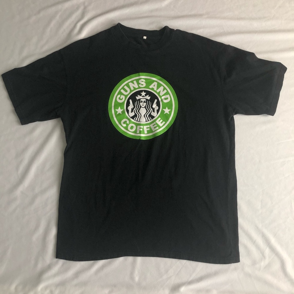 Guns and coffee tshirt starbucks logo